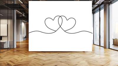 Banner of two linear hearts together - Pair of two decorative hearts formed by thin line, isolated on transparent background - Design element on love concept Wall mural