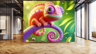 Cute chameleon with 3D style – Cartoon illustration Wall mural