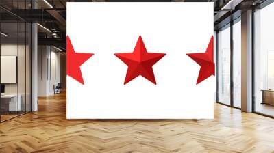 Three red stars – Star graphic elements – One flat 2D star and two with 3D effects Wall mural