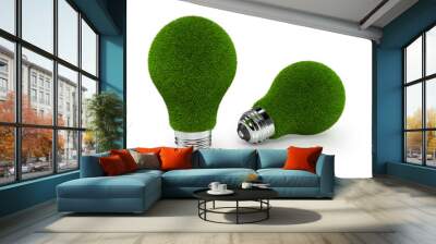 a pair of green grass light bulbs on white background Wall mural