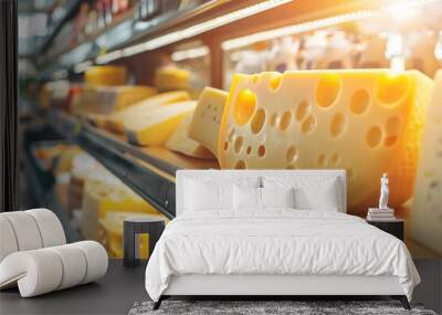 Cheese section at a fancy buffet or a supermarket dairy products section Wall mural