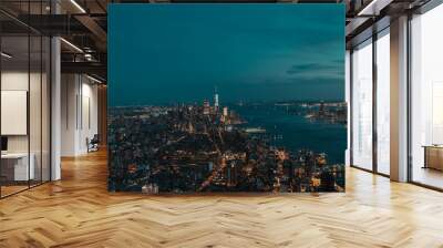 city skyline at night New York City view arial sky blue panorama Manhattan  Wall mural