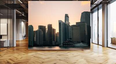 city skyline at sunrise life boat people miami  Wall mural