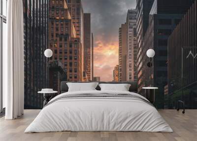 city skyline Strett beautify scene people horizon sky clouds buildings skyscraper usa New York   Wall mural