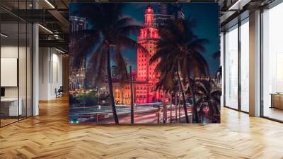 illuminated city at night miami palms tower lights Wall mural