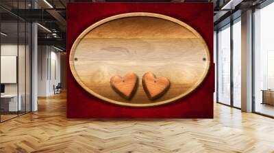 Oval Wood Board with Two Hearts Wall mural