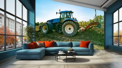 Livellamento terreno per impianto di vigneto, vigna, barbatelle, movimentazione terra dei campi agricoli per agricoltura e coltivazioni vitivinicole Wall mural