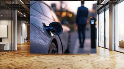 The Electric Car Charging Evening Wall mural