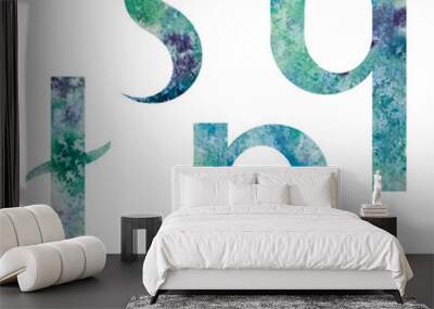 Green-blue watercolor font Q,R,S,T Wall mural