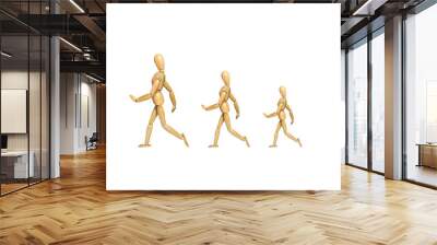 wooden dolls in line growing up Wall mural