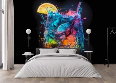 An abstract concept of summer drink painted with watercolors on black background Wall mural