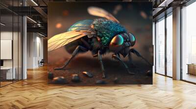 Green blowfly macro, generative ai Wall mural