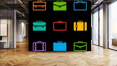 Colorful briefcase icons set Wall mural