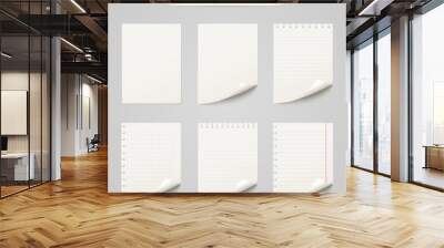 Vector set of  paper sheet ,texture notebook sheets isolated Wall mural