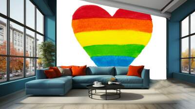 Hand drawn colored pencil heart shape rainbow colors. LGBT, LGBTQ+ or gay equality concept Wall mural