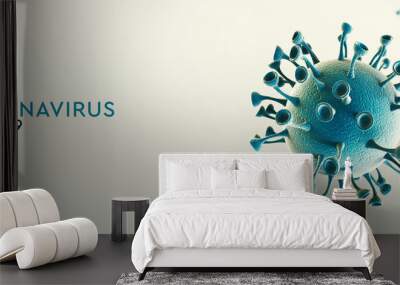 High resolution banner Coronavirus microscopic view. Dangerous asian ncov corona virus, SARS concept with text on teal background. 3d rendering Wall mural