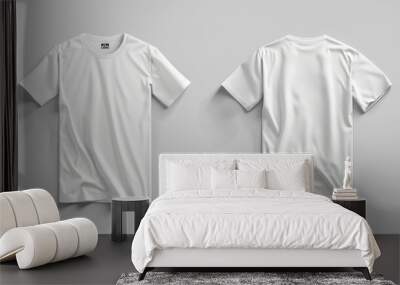 Black and white oversize hanging t-shirt mockup isolated on a grey background. unisex modern casual t-shirt front and back side. 3d rendering. Wall mural