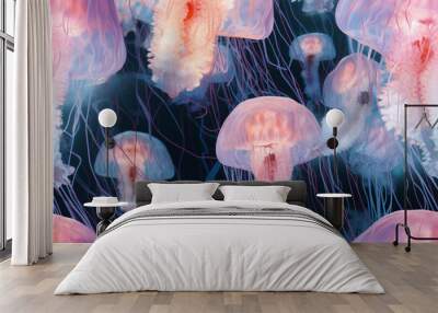 jellyfish medusa in ocean deep background wall texture pattern seamless wallpaper Wall mural