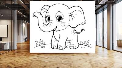 Coloring page of little baby elephant for kids coloring book Wall mural