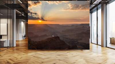 High angle shot of sun rays spreading over the Grand Canyon, USduring sunset Wall mural