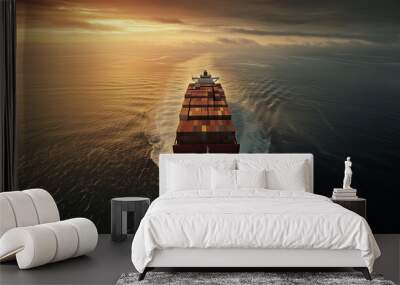 Global Trade in Motion: Aerial Shot of a Large Cargo Ship Wall mural