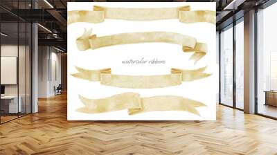 watercolor ribbon banner wedding crest. yellow pastel bow set Wall mural