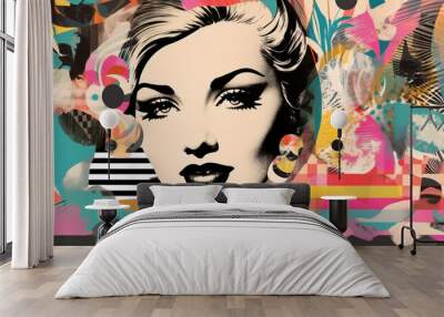 collage pop art portrait of a beautiful woman, posterbanner size , bright colors, generative ai illustration Wall mural