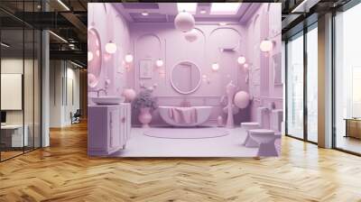 generative AI illustration with an interior bathroom with a nice bathtub, light purple palette,   luxury home decor concept theme Wall mural