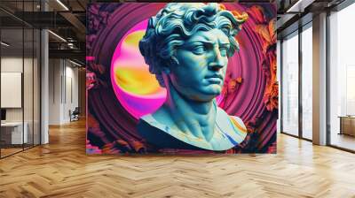 portrait of a statue sculpture wallpaper texture, on a trendy glitchy vibrant colors  contemporary background, pop art style Wall mural