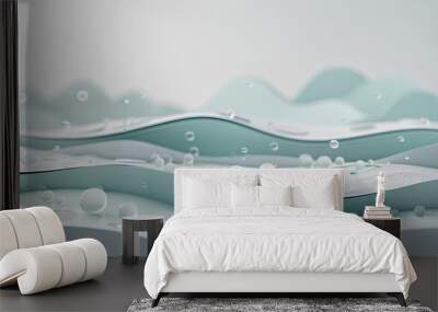 A background of many small circular waves with some green and blue bubbles floating on the surface, in light gray style Wall mural