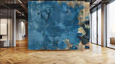 Abstract of faded blue, Old vintage posters newspaper grunge textures and backgrounds - perfect background with space for text or image	
 Wall mural