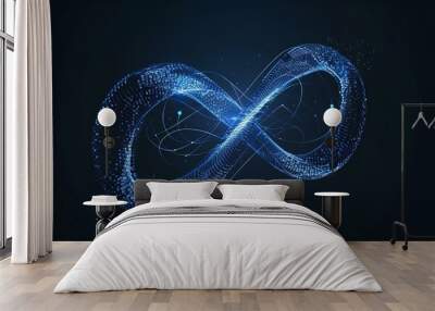 Eervisor of data visualization, infinity symbol made from dots and lines, dark blue background, data science theme, infinity sign, infinite technology concept Wall mural