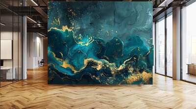 Luxury blue and gold Marble abstract acrylic background. Marbling artwork texture. Agate ripple pattern. Gold powder. Wall mural