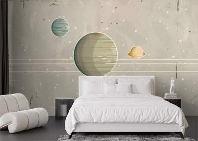 vintage-style illustration of the solar system, with each planet rendered in muted colors against an aged background Wall mural