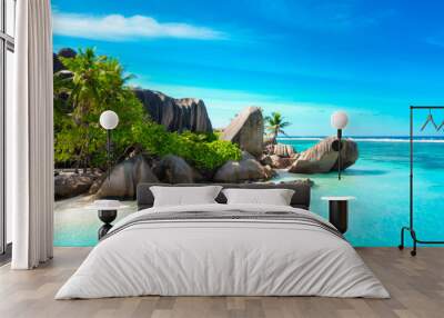 anse source d'argent - the most beautiful beach of seychelles. la digue island, seychelles Wall mural