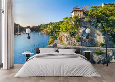 Beautiful sea coast with colorful houses in Portofino, Italy. Summer landscape Wall mural