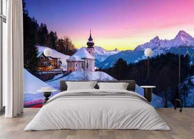 Beautiful view of famous Watzmann mountain peak on a cold day in winter Wall mural