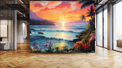 Illustration of a beautiful view of Hawaii, USA Wall mural