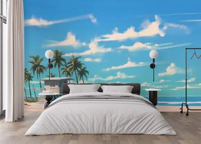 Illustration of a sunny day in an American resort town Wall mural