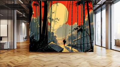 Illustration of beautiful view of Itsukushima Shrine, Japan Wall mural