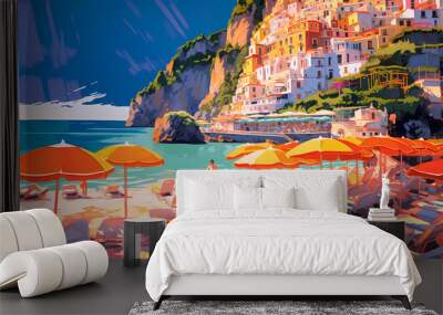 Illustration of beautiful view of Positano, Italy Wall mural