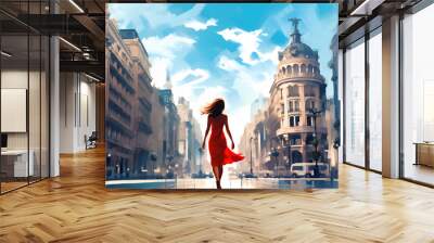 Illustration of beautiful view of the city of Madrid, Spain Wall mural