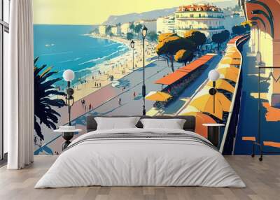 Illustration of beautiful view of the city of Nice, France Wall mural