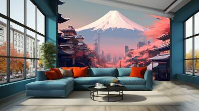 Illustration of beautiful view of the city of Tokyo, Japan Wall mural