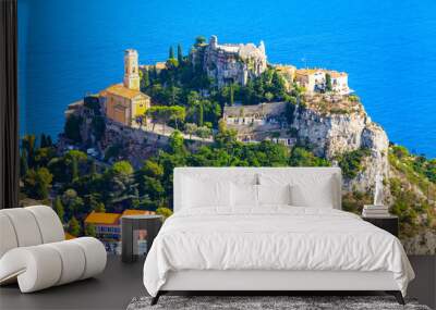 View of mountain top village Eze in Provence, France. Wall mural