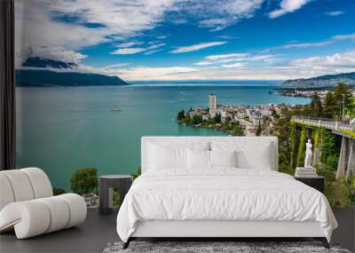 Switzerland, Montreux and lake Leman view Wall mural