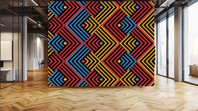 awesome diamond and zig zar art based on south american pre columbus indigenous art with colombian flag colors Wall mural