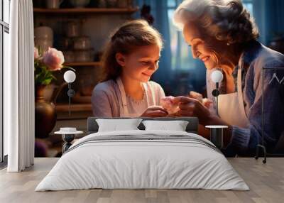 Grandmother and Granddaughter Enjoying Baking Together Wall mural