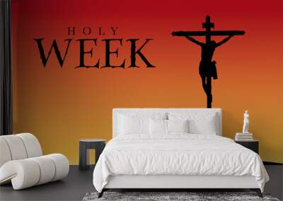 Holy Week - Silhouette of the crucifixion of Christ at sunset - Vector image Wall mural