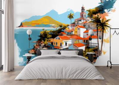 Illustration of a beautiful view of a tropical island Wall mural